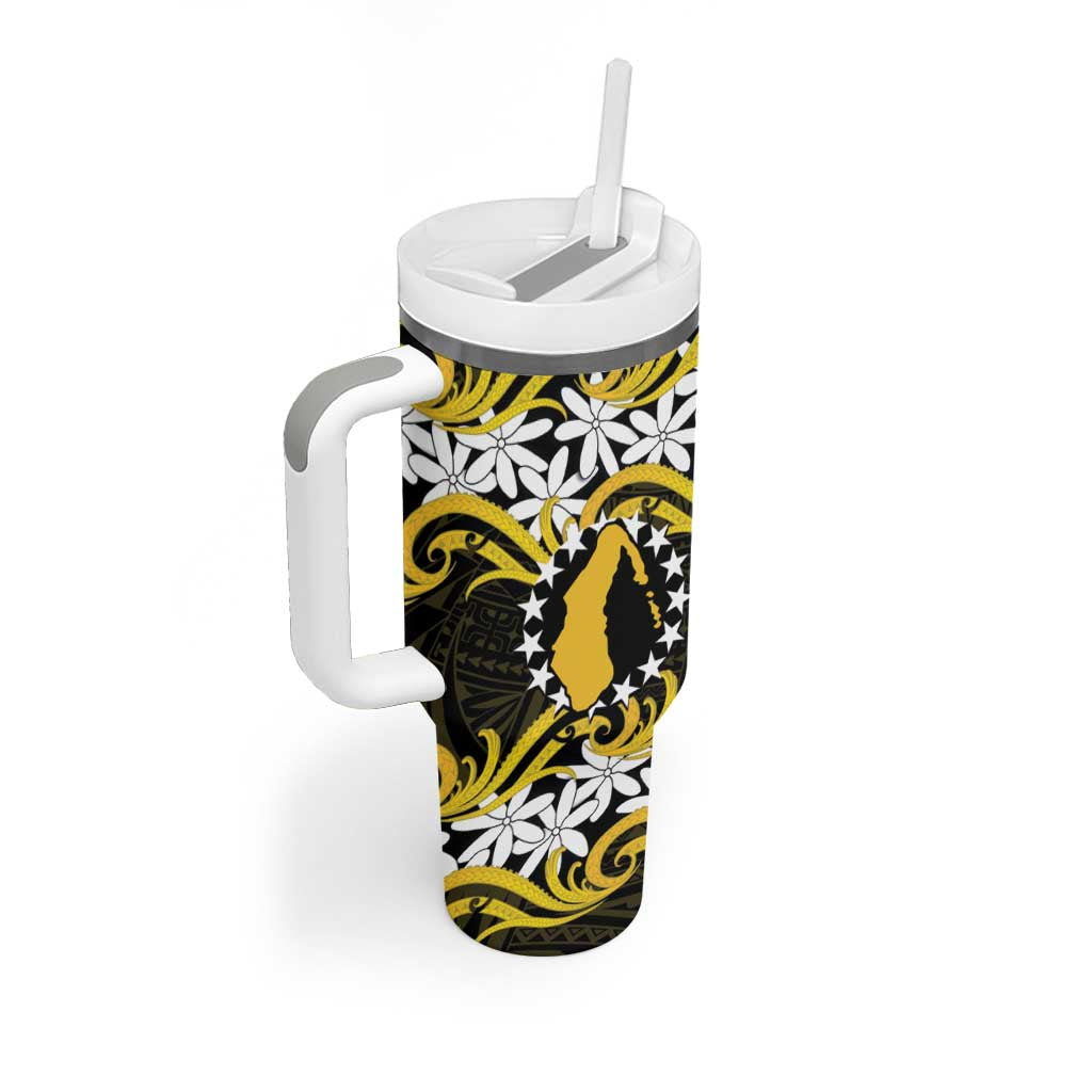 Personalised Cook Islands Aitutaki Tumbler With Handle Tiare Maori Polynesian Waves Tattoo