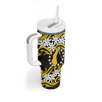 Personalised Cook Islands Aitutaki Tumbler With Handle Tiare Maori Polynesian Waves Tattoo