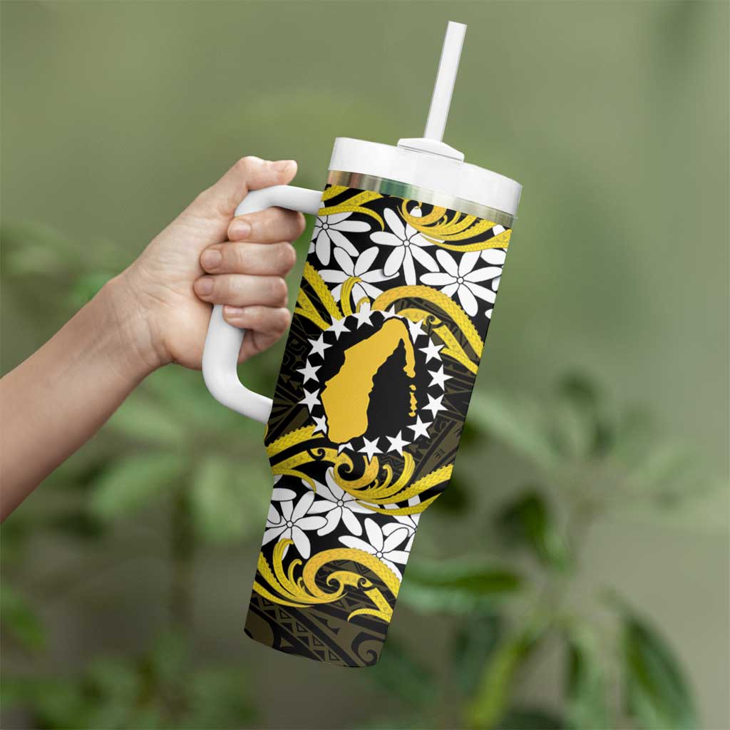Personalised Cook Islands Aitutaki Tumbler With Handle Tiare Maori Polynesian Waves Tattoo