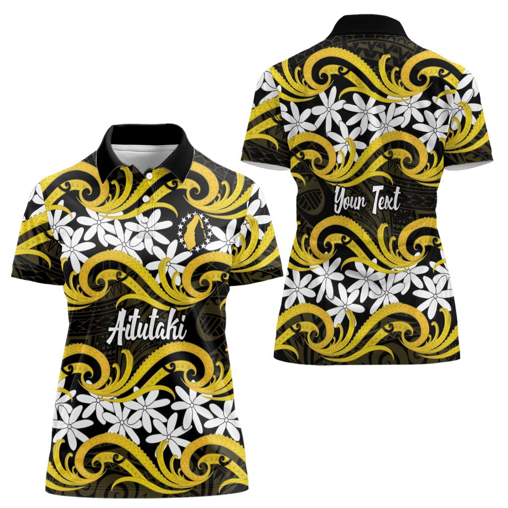 Personalised Cook Islands Aitutaki Women Polo Shirt Tiare Maori Polynesian Waves Tattoo