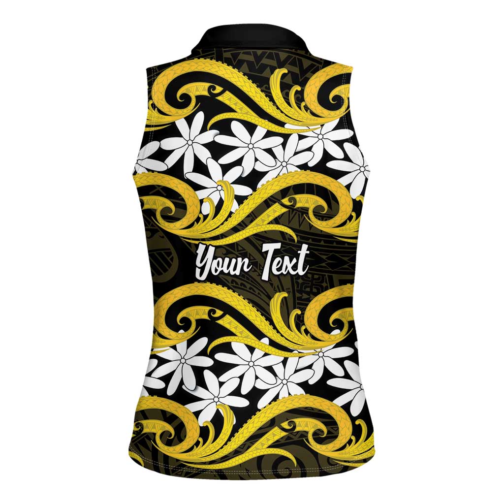 Personalised Cook Islands Aitutaki Women Sleeveless Polo Shirt Tiare Maori Polynesian Waves Tattoo