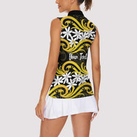 Personalised Cook Islands Aitutaki Women Sleeveless Polo Shirt Tiare Maori Polynesian Waves Tattoo