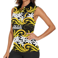 Personalised Cook Islands Aitutaki Women Sleeveless Polo Shirt Tiare Maori Polynesian Waves Tattoo