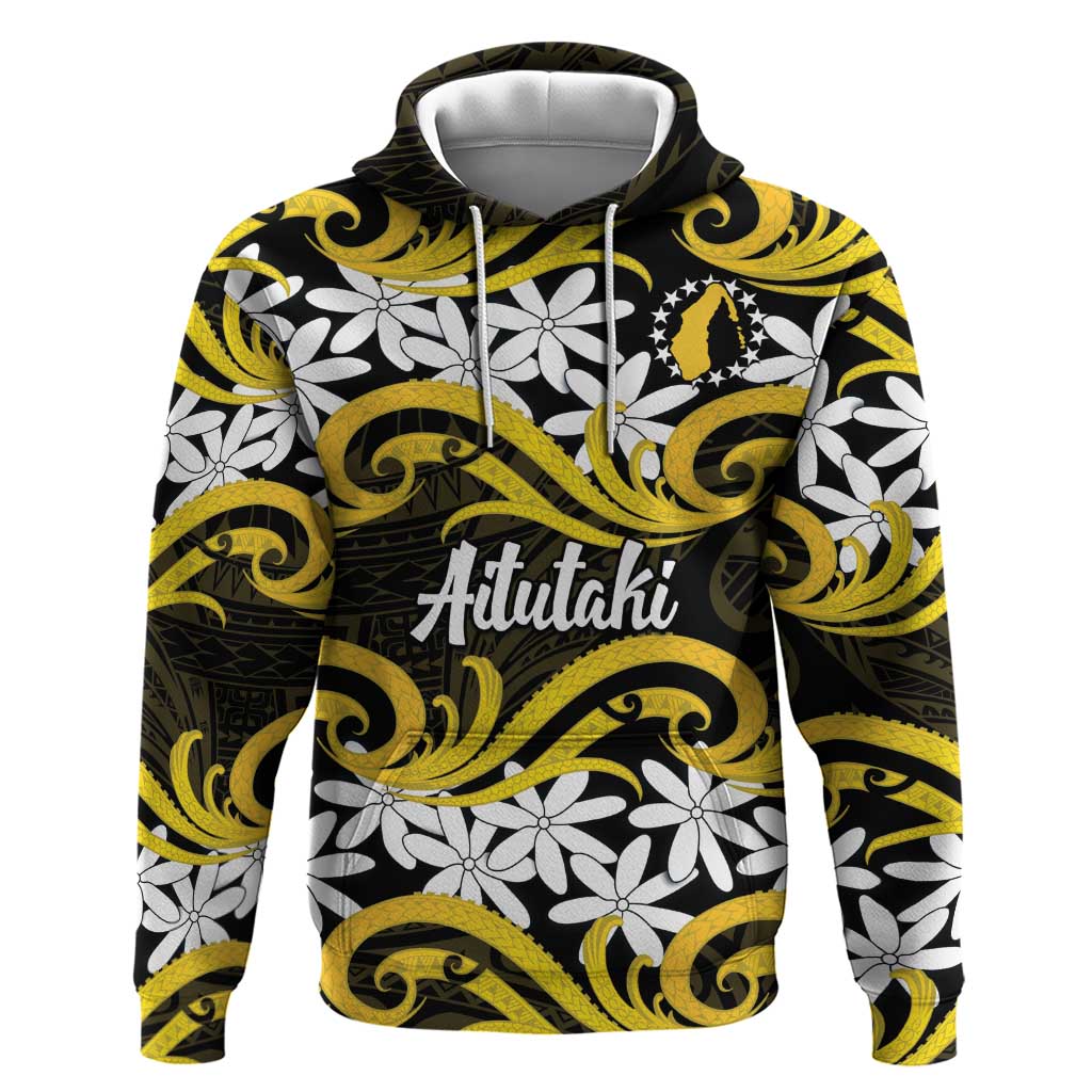 Personalised Cook Islands Aitutaki Zip Hoodie Tiare Maori Polynesian Waves Tattoo LT14 Pullover Hoodie Yellow - Polynesian Pride