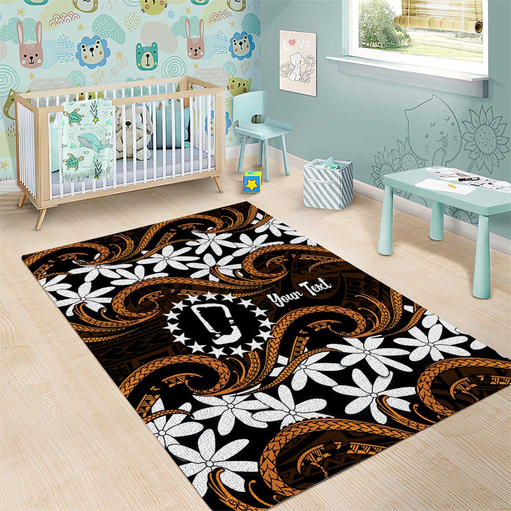 Personalised Cook Islands Rakahanga Area Rug Tiare Maori Polynesian Waves Tattoo LT14 - Polynesian Pride