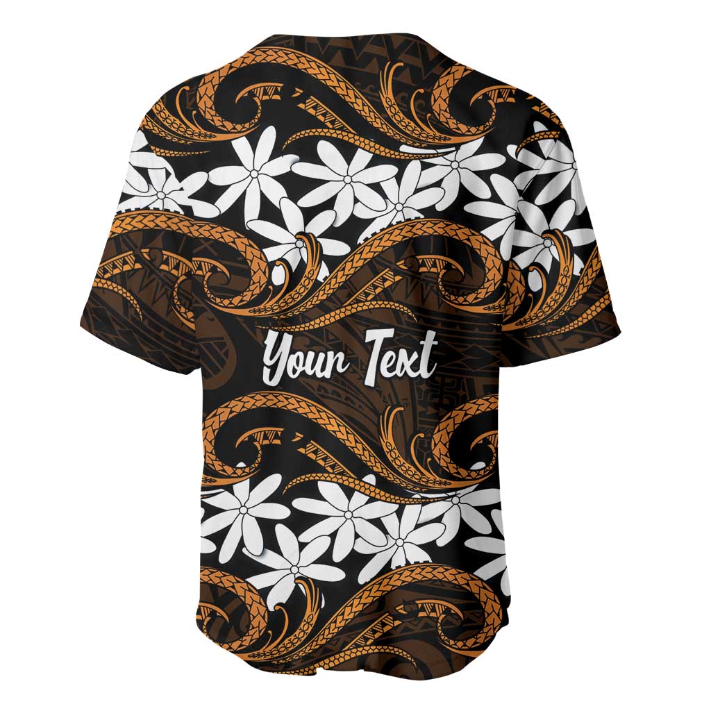 Personalised Cook Islands Rakahanga Baseball Jersey Tiare Maori Polynesian Waves Tattoo LT14 - Polynesian Pride