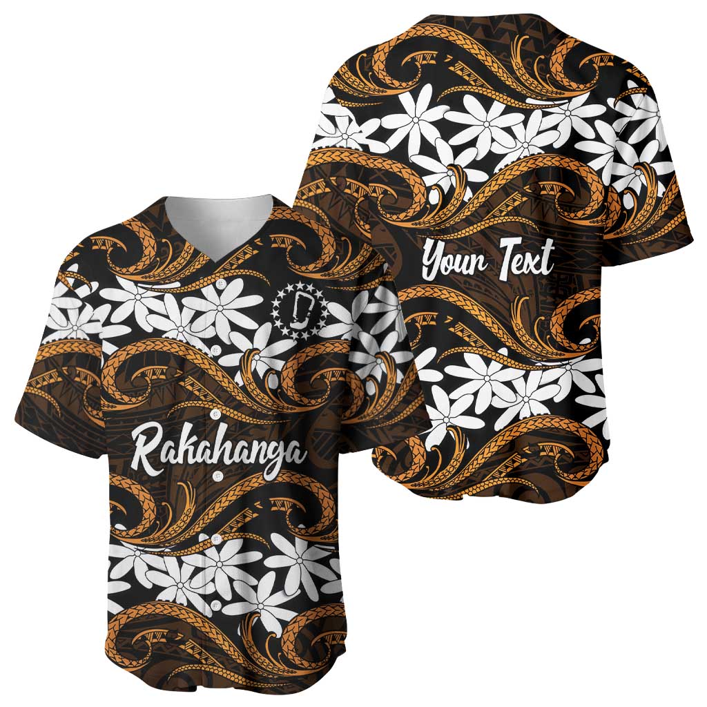 Personalised Cook Islands Rakahanga Baseball Jersey Tiare Maori Polynesian Waves Tattoo LT14 - Polynesian Pride