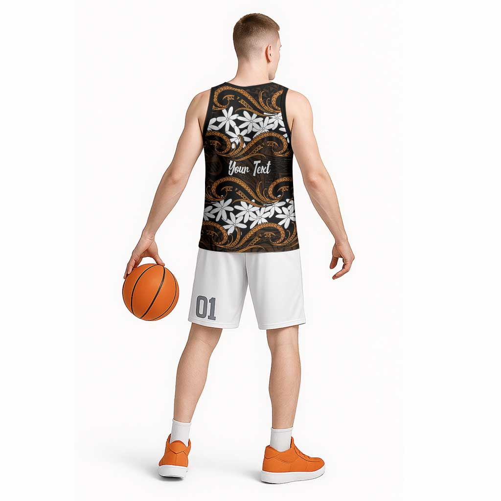 Personalised Cook Islands Rakahanga Basketball Jersey Tiare Maori Polynesian Waves Tattoo LT14 - Polynesian Pride