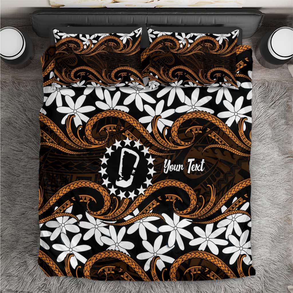 Personalised Cook Islands Rakahanga Bedding Set Tiare Maori Polynesian Waves Tattoo LT14 Orange - Polynesian Pride
