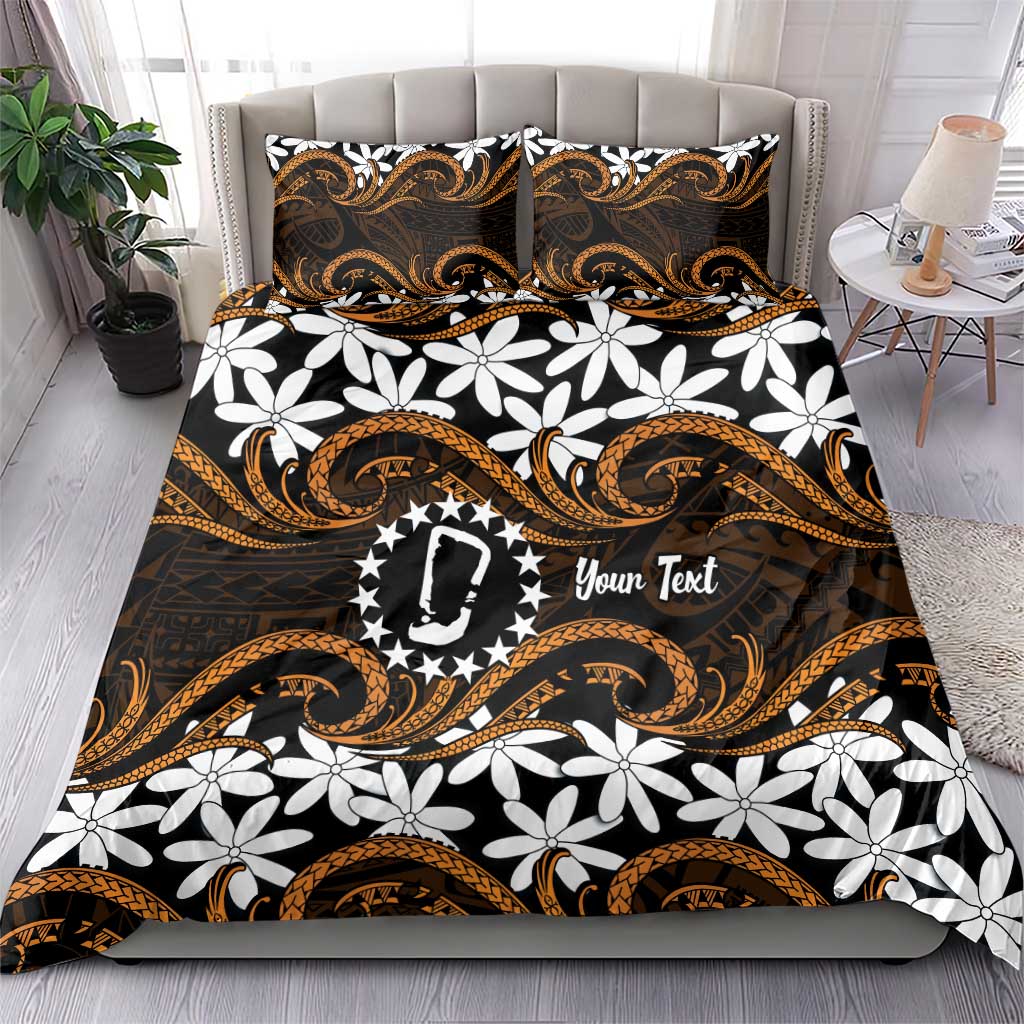 Personalised Cook Islands Rakahanga Bedding Set Tiare Maori Polynesian Waves Tattoo LT14 - Polynesian Pride