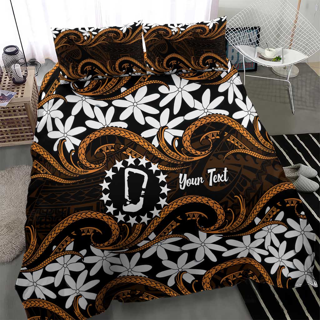 Personalised Cook Islands Rakahanga Bedding Set Tiare Maori Polynesian Waves Tattoo LT14 - Polynesian Pride