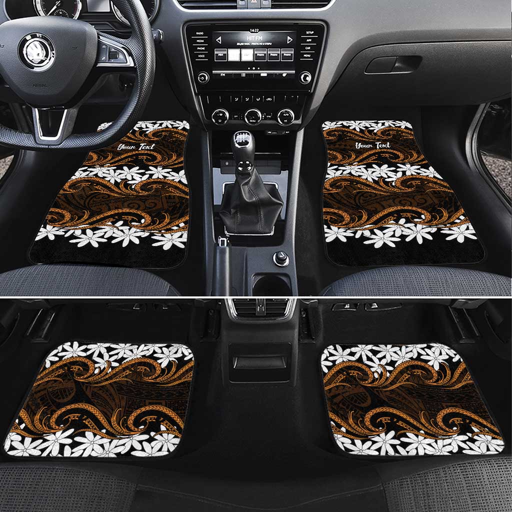 Personalised Cook Islands Rakahanga Car Mats Tiare Maori Polynesian Waves Tattoo LT14 Set 4pcs Orange - Polynesian Pride