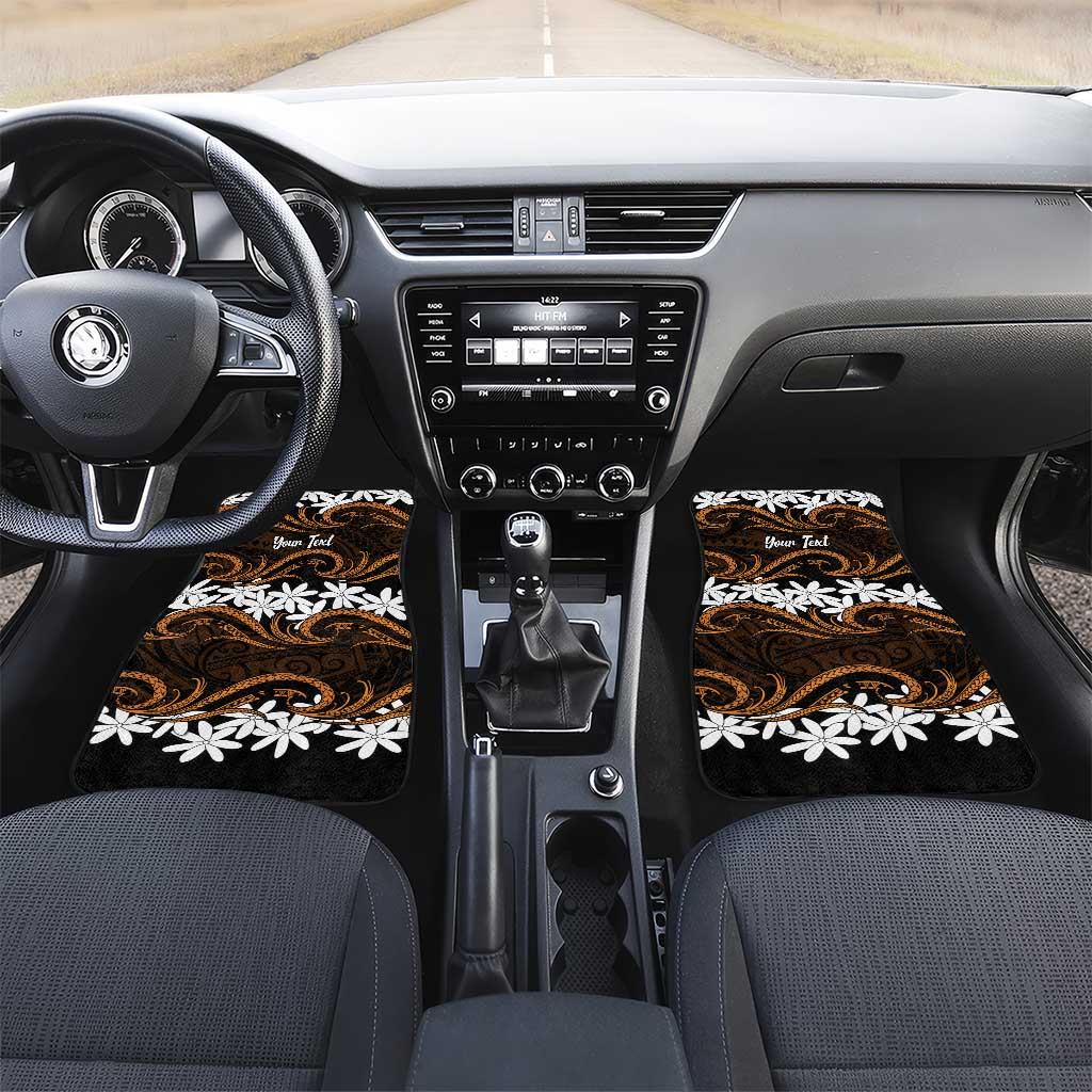 Personalised Cook Islands Rakahanga Car Mats Tiare Maori Polynesian Waves Tattoo LT14 Set 2pcs - Front Orange - Polynesian Pride