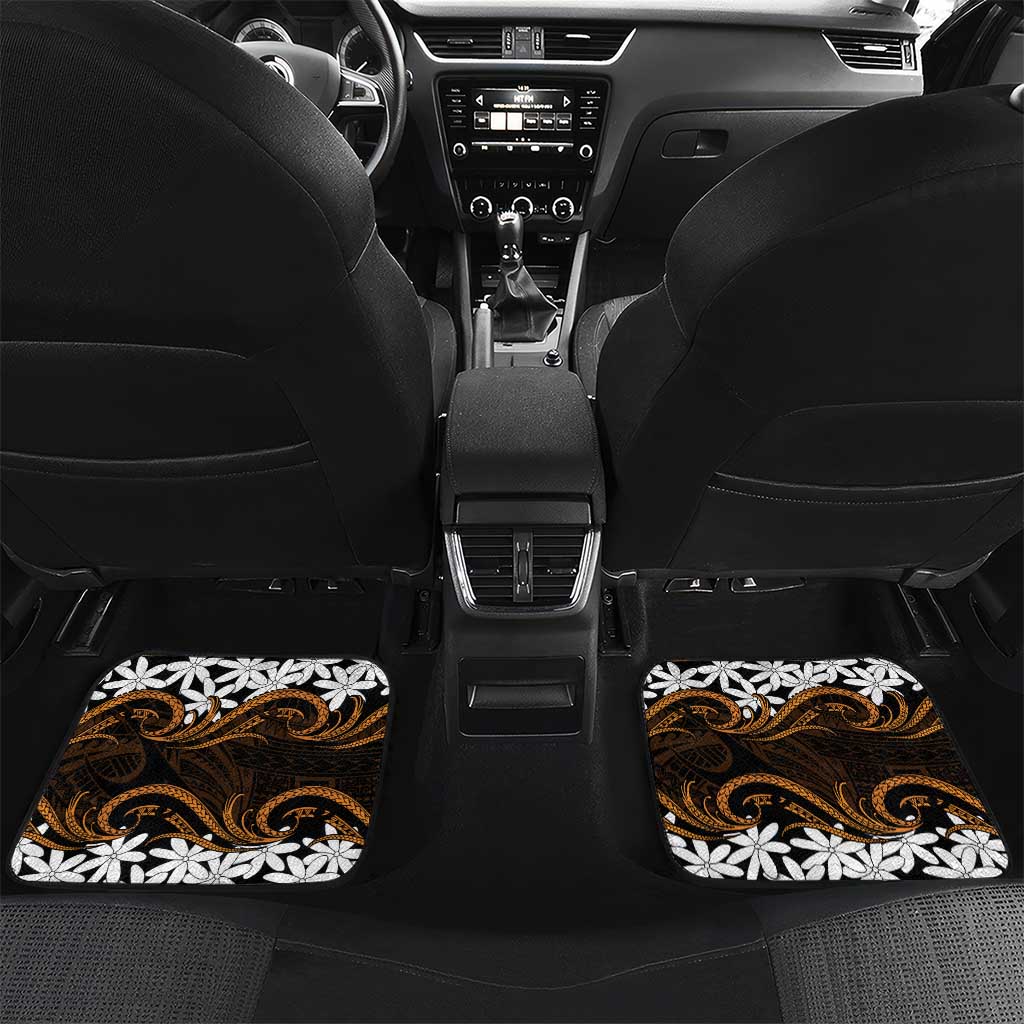 Personalised Cook Islands Rakahanga Car Mats Tiare Maori Polynesian Waves Tattoo LT14 Set 2pcs - Back Orange - Polynesian Pride