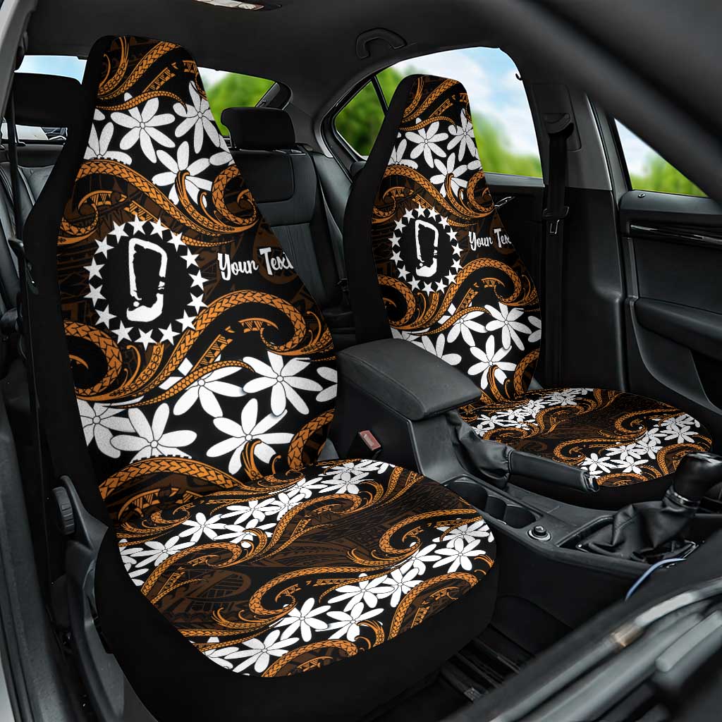 Personalised Cook Islands Rakahanga Car Seat Cover Tiare Maori Polynesian Waves Tattoo