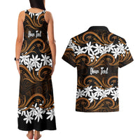Personalised Cook Islands Rakahanga Couples Matching Tank Maxi Dress and Hawaiian Shirt Tiare Maori Polynesian Waves Tattoo