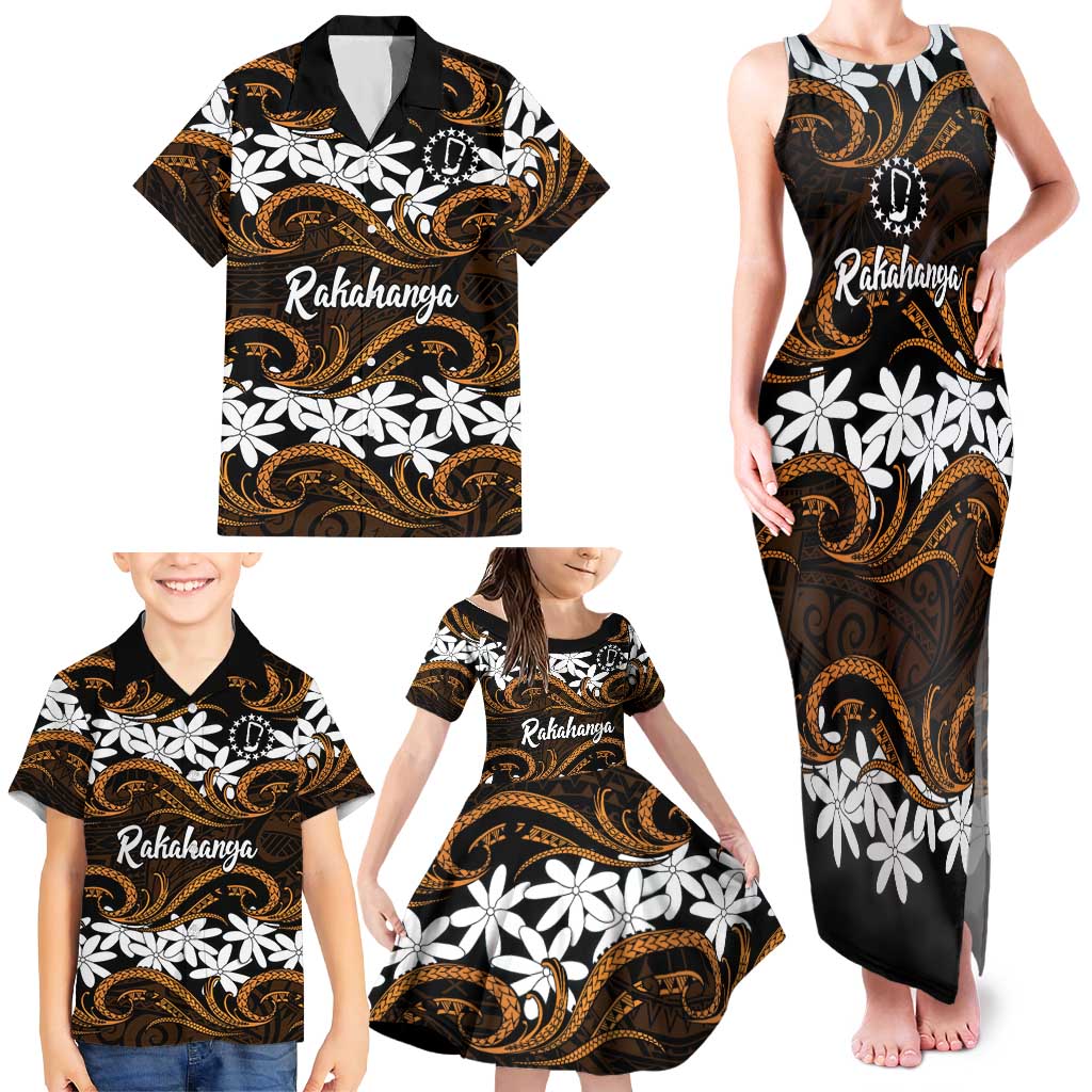 Personalised Cook Islands Rakahanga Family Matching Tank Maxi Dress and Hawaiian Shirt Tiare Maori Polynesian Waves Tattoo