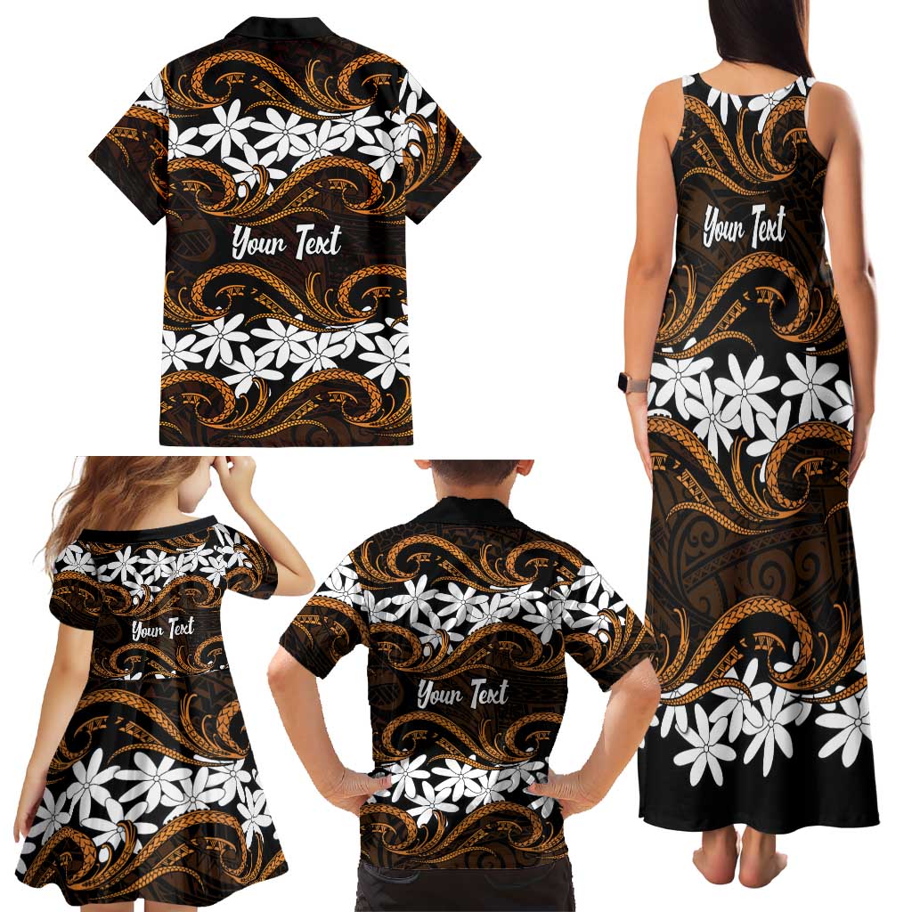 Personalised Cook Islands Rakahanga Family Matching Tank Maxi Dress and Hawaiian Shirt Tiare Maori Polynesian Waves Tattoo