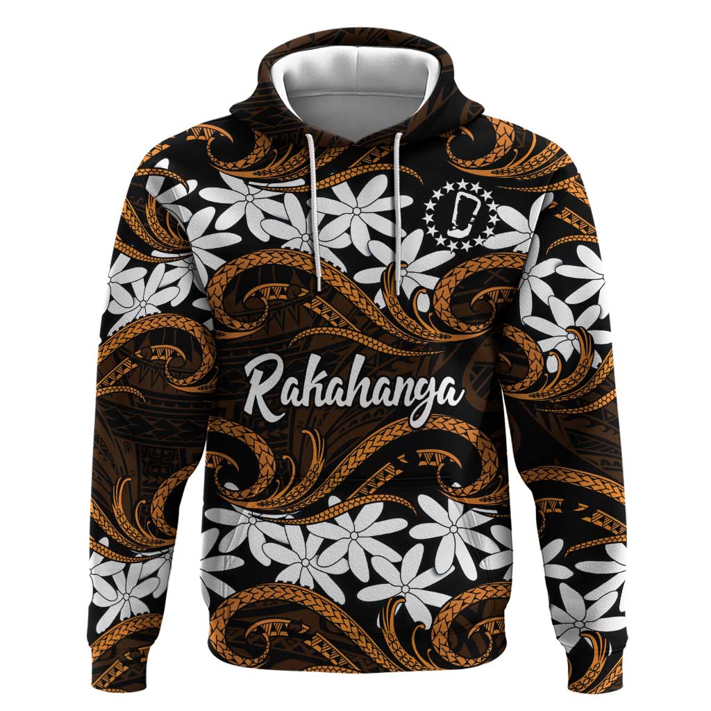 Personalised Cook Islands Rakahanga Hoodie Tiare Maori Polynesian Waves Tattoo