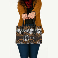 Personalised Cook Islands Rakahanga Leather Bag Tiare Maori Polynesian Waves Tattoo