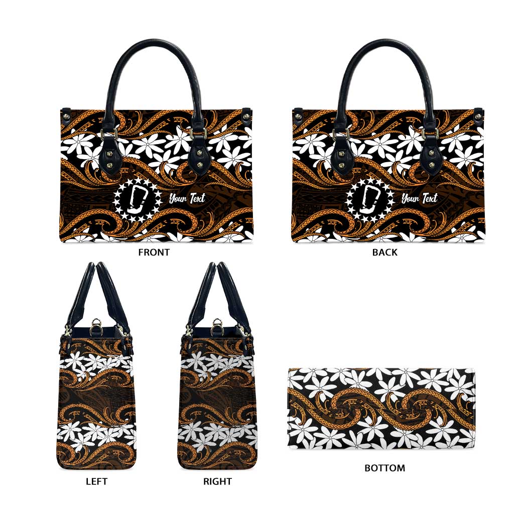 Personalised Cook Islands Rakahanga Leather Bag Tiare Maori Polynesian Waves Tattoo