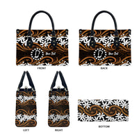 Personalised Cook Islands Rakahanga Leather Bag Tiare Maori Polynesian Waves Tattoo