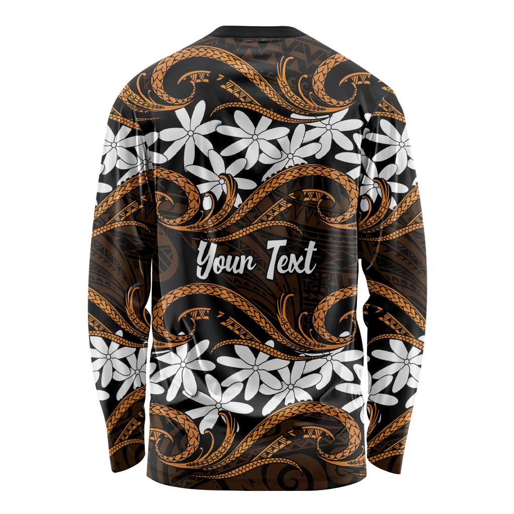 Personalised Cook Islands Rakahanga Long Sleeve Shirt Tiare Maori Polynesian Waves Tattoo LT14 - Polynesian Pride