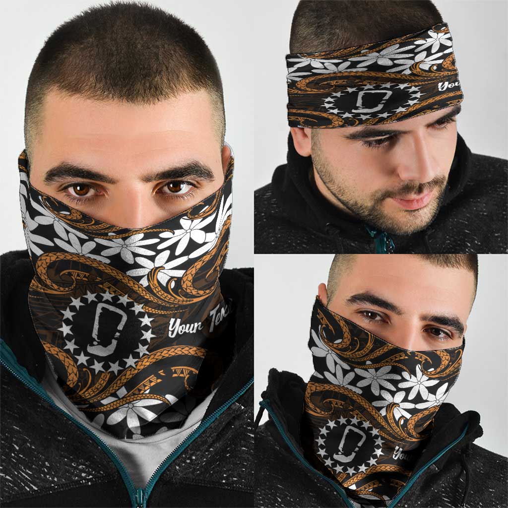 Personalised Cook Islands Rakahanga Neck Gaiter Tiare Maori Polynesian Waves Tattoo