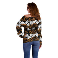 Personalised Cook Islands Rakahanga Off Shoulder Sweater Tiare Maori Polynesian Waves Tattoo LT14 - Polynesian Pride