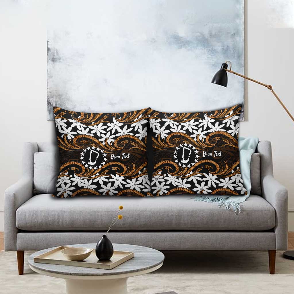 Personalised Cook Islands Rakahanga Pillow Cover Tiare Maori Polynesian Waves Tattoo
