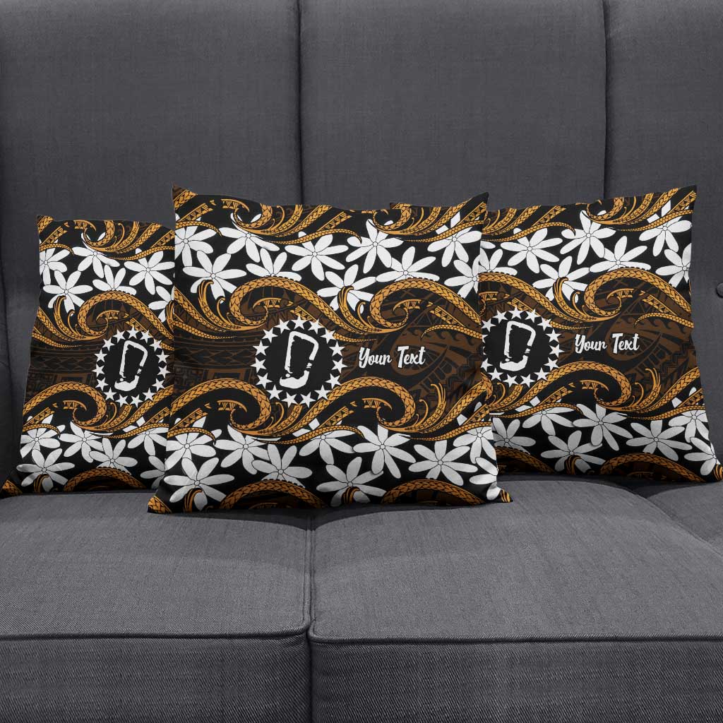 Personalised Cook Islands Rakahanga Pillow Cover Tiare Maori Polynesian Waves Tattoo