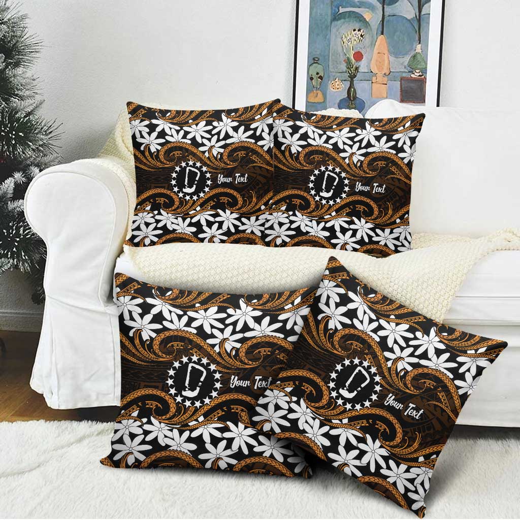 Personalised Cook Islands Rakahanga Pillow Cover Tiare Maori Polynesian Waves Tattoo