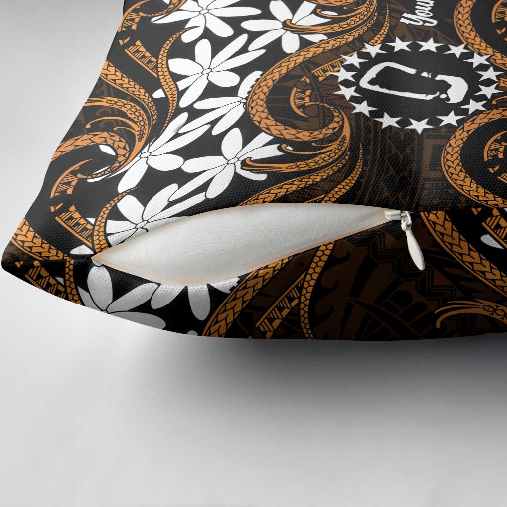 Personalised Cook Islands Rakahanga Pillow Cover Tiare Maori Polynesian Waves Tattoo