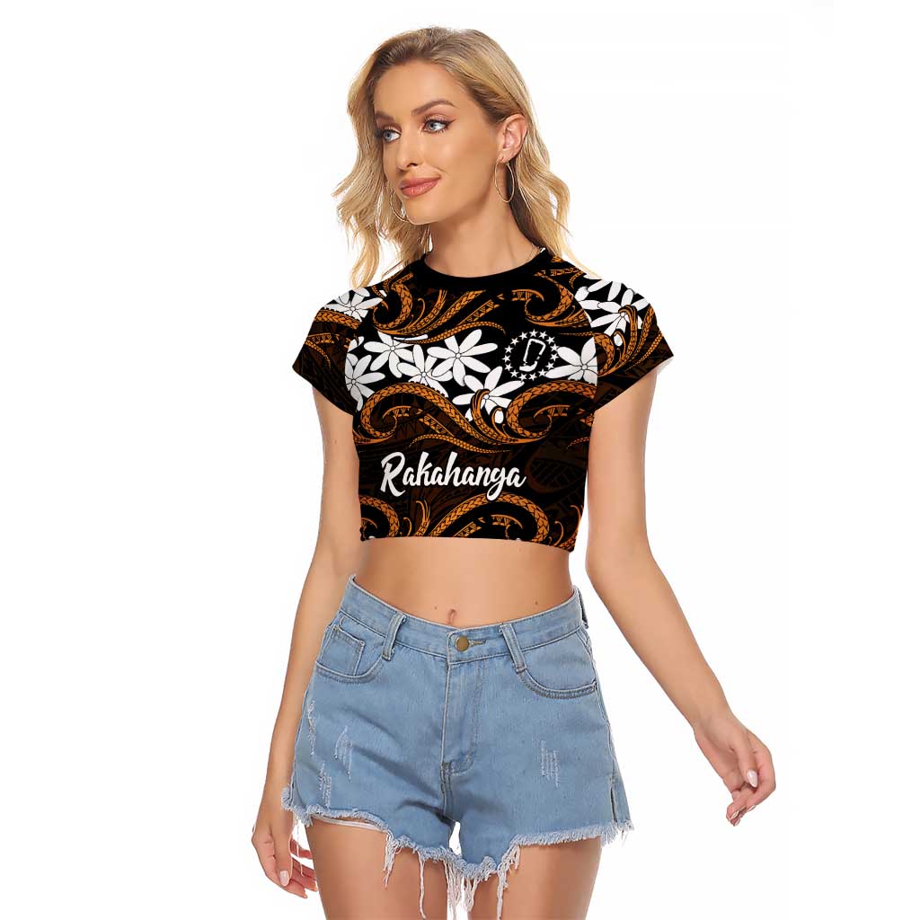 Personalised Cook Islands Rakahanga Raglan Cropped T Shirt Tiare Maori Polynesian Waves Tattoo