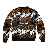 Personalised Cook Islands Rakahanga Sleeve Zip Bomber Jacket Tiare Maori Polynesian Waves Tattoo LT14 - Polynesian Pride