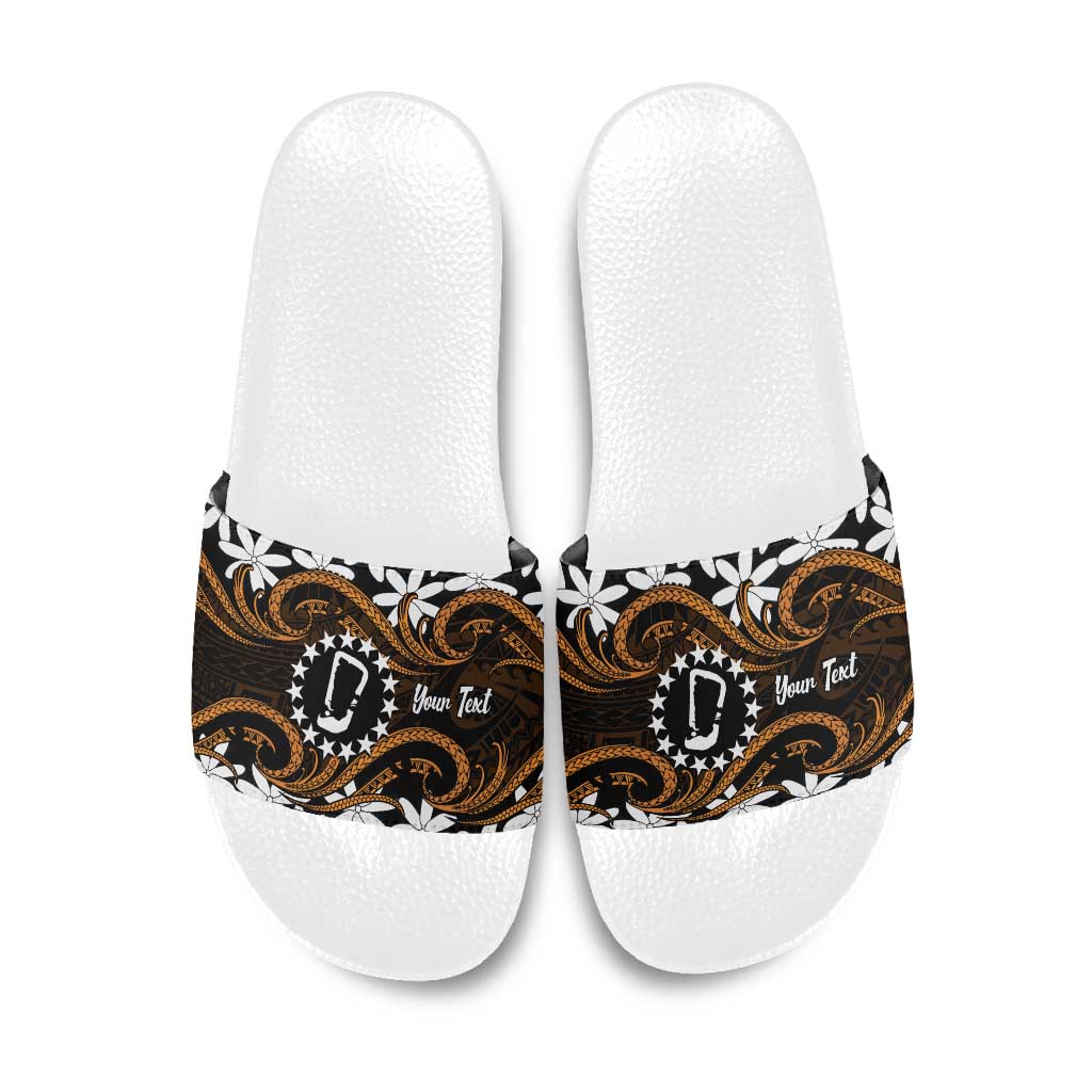 Personalised Cook Islands Rakahanga Slide Sandals Tiare Maori Polynesian Waves Tattoo LT14 Orange - Polynesian Pride