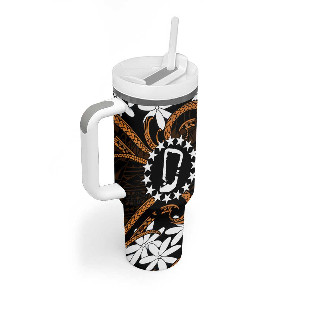 Personalised Cook Islands Rakahanga Tumbler With Handle Tiare Maori Polynesian Waves Tattoo LT14 - Polynesian Pride