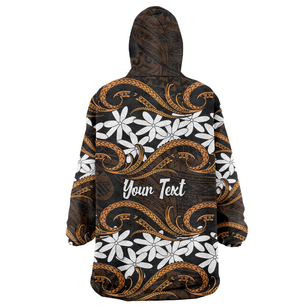 Personalised Cook Islands Rakahanga Wearable Blanket Hoodie Tiare Maori Polynesian Waves Tattoo