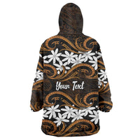 Personalised Cook Islands Rakahanga Wearable Blanket Hoodie Tiare Maori Polynesian Waves Tattoo