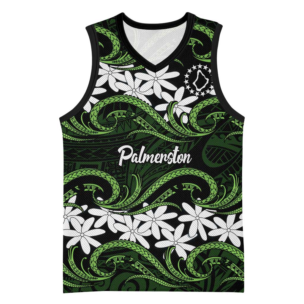 Personalised Cook Islands Palmerston Basketball Jersey Tiare Maori Polynesian Waves Tattoo