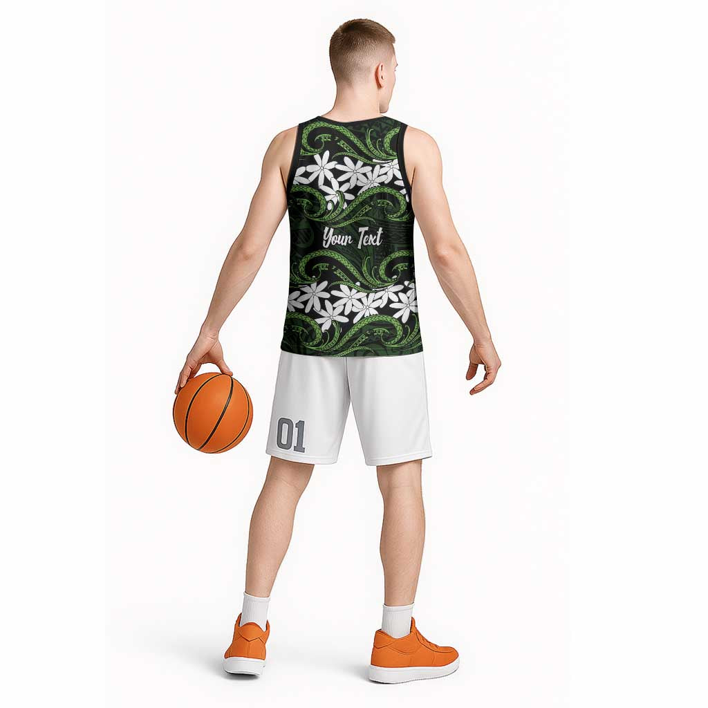 Personalised Cook Islands Palmerston Basketball Jersey Tiare Maori Polynesian Waves Tattoo LT14 - Polynesian Pride