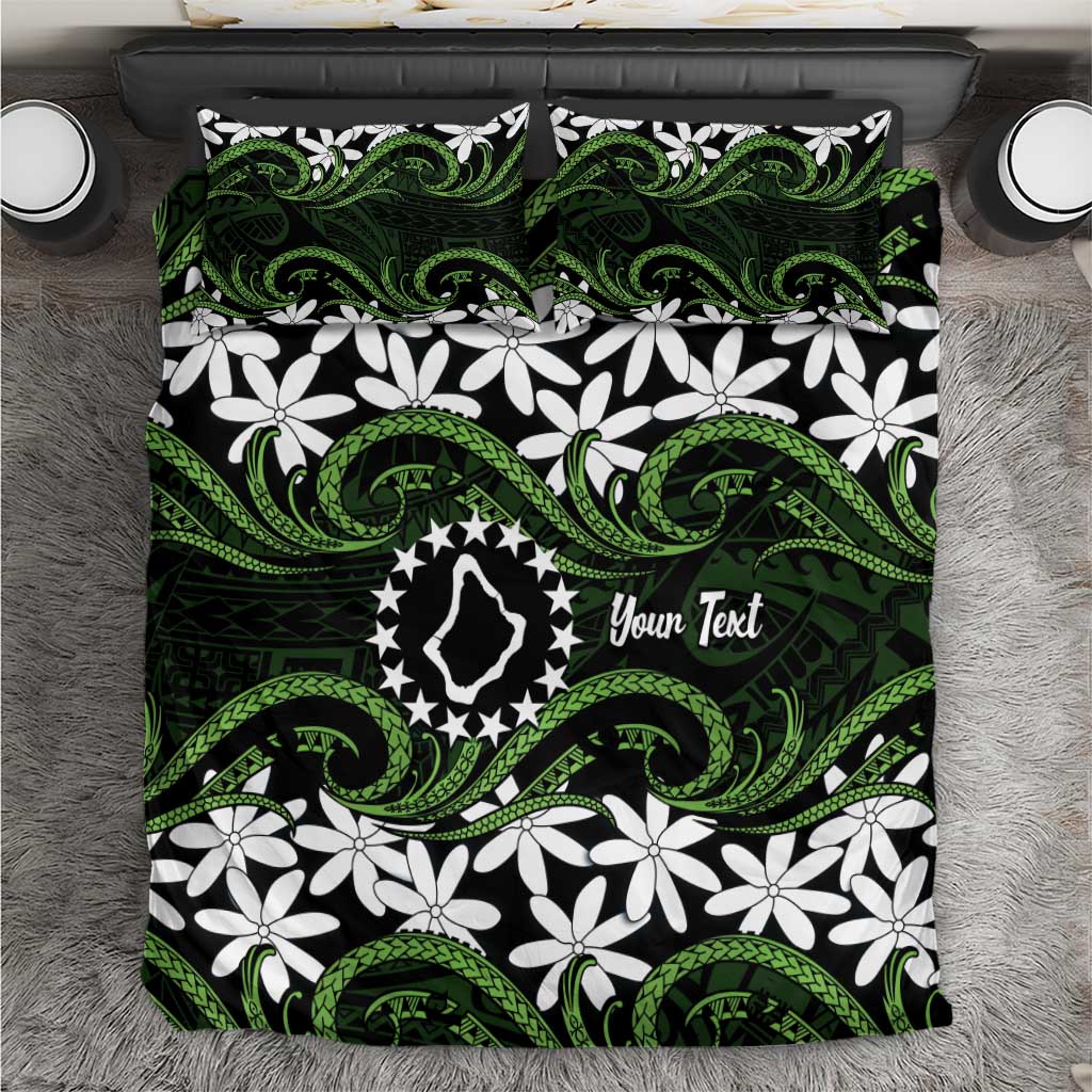 Personalised Cook Islands Palmerston Bedding Set Tiare Maori Polynesian Waves Tattoo LT14 Green - Polynesian Pride