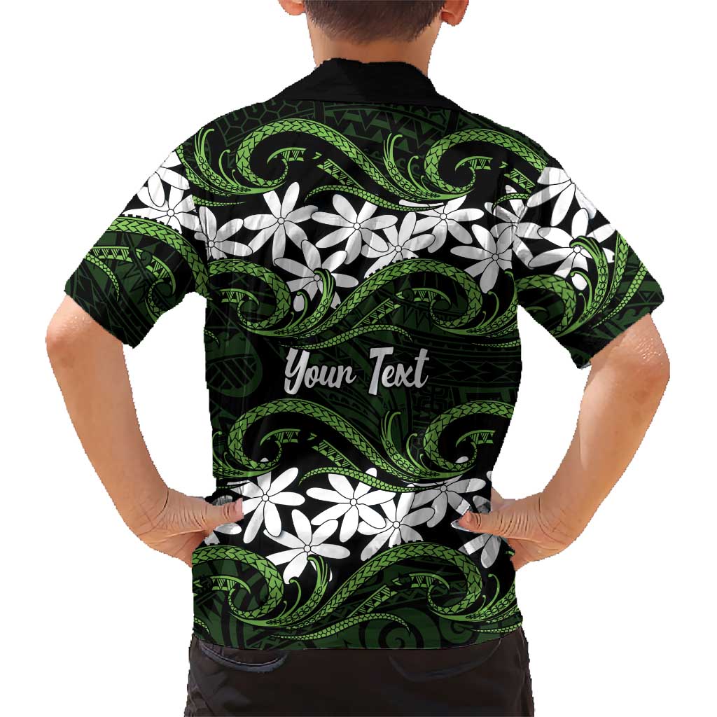 Personalised Cook Islands Palmerston Family Matching Short Sleeve Bodycon Dress and Hawaiian Shirt Tiare Maori Polynesian Waves Tattoo