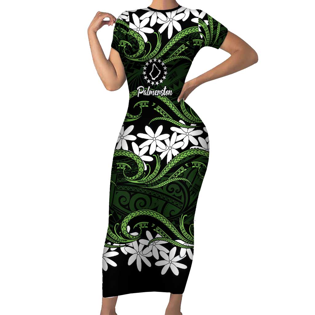 Personalised Cook Islands Palmerston Family Matching Short Sleeve Bodycon Dress and Hawaiian Shirt Tiare Maori Polynesian Waves Tattoo