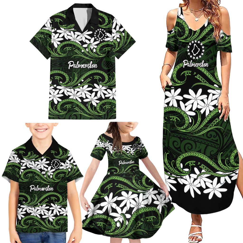 Personalised Cook Islands Palmerston Family Matching Summer Maxi Dress and Hawaiian Shirt Tiare Maori Polynesian Waves Tattoo