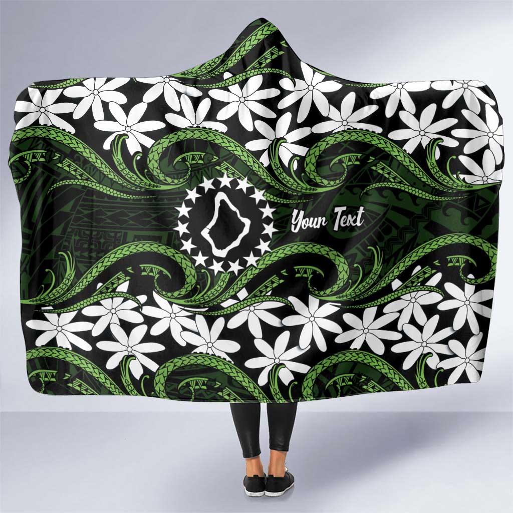 Personalised Cook Islands Palmerston Hooded Blanket Tiare Maori Polynesian Waves Tattoo