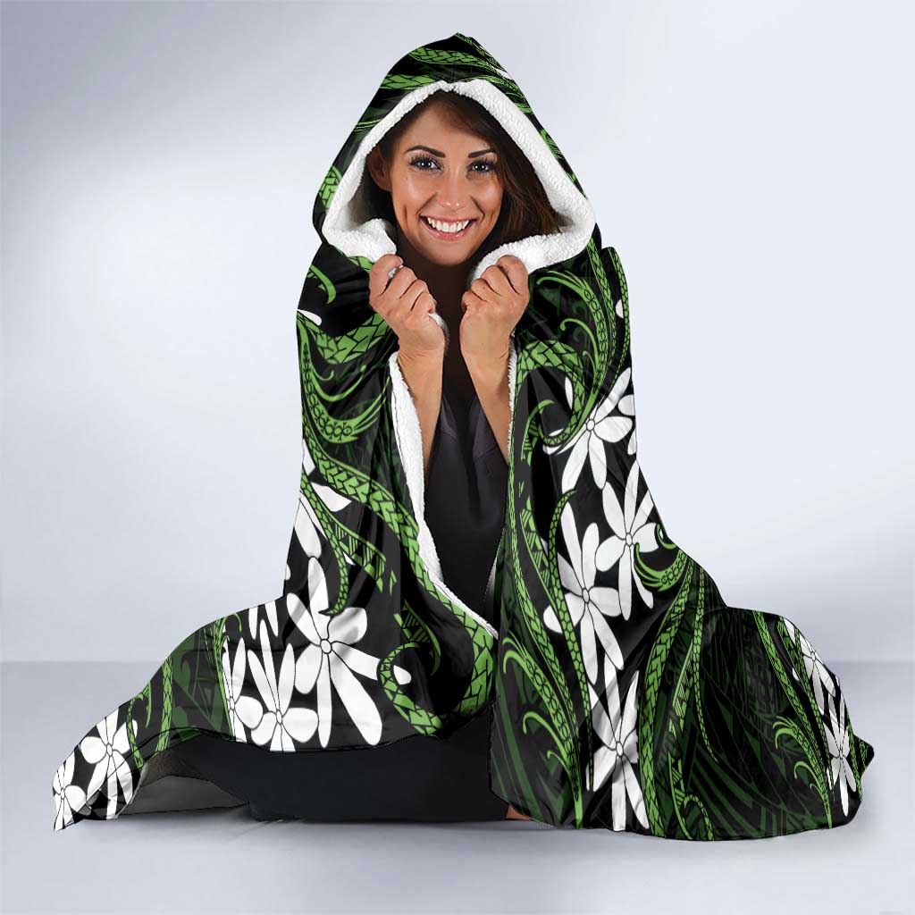 Personalised Cook Islands Palmerston Hooded Blanket Tiare Maori Polynesian Waves Tattoo