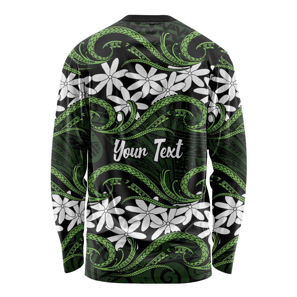 Personalised Cook Islands Palmerston Long Sleeve Shirt Tiare Maori Polynesian Waves Tattoo LT14 - Polynesian Pride