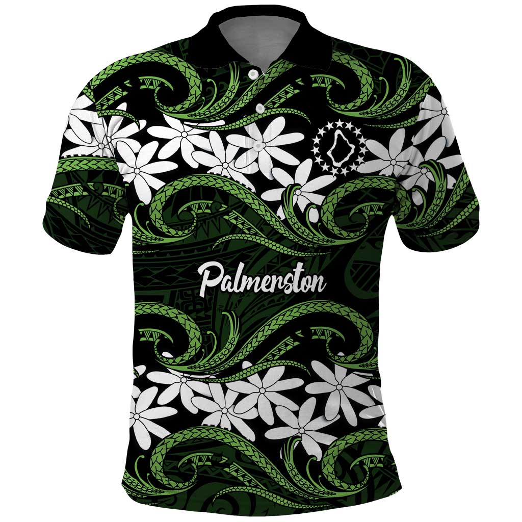 Personalised Cook Islands Palmerston Polo Shirt Tiare Maori Polynesian Waves Tattoo