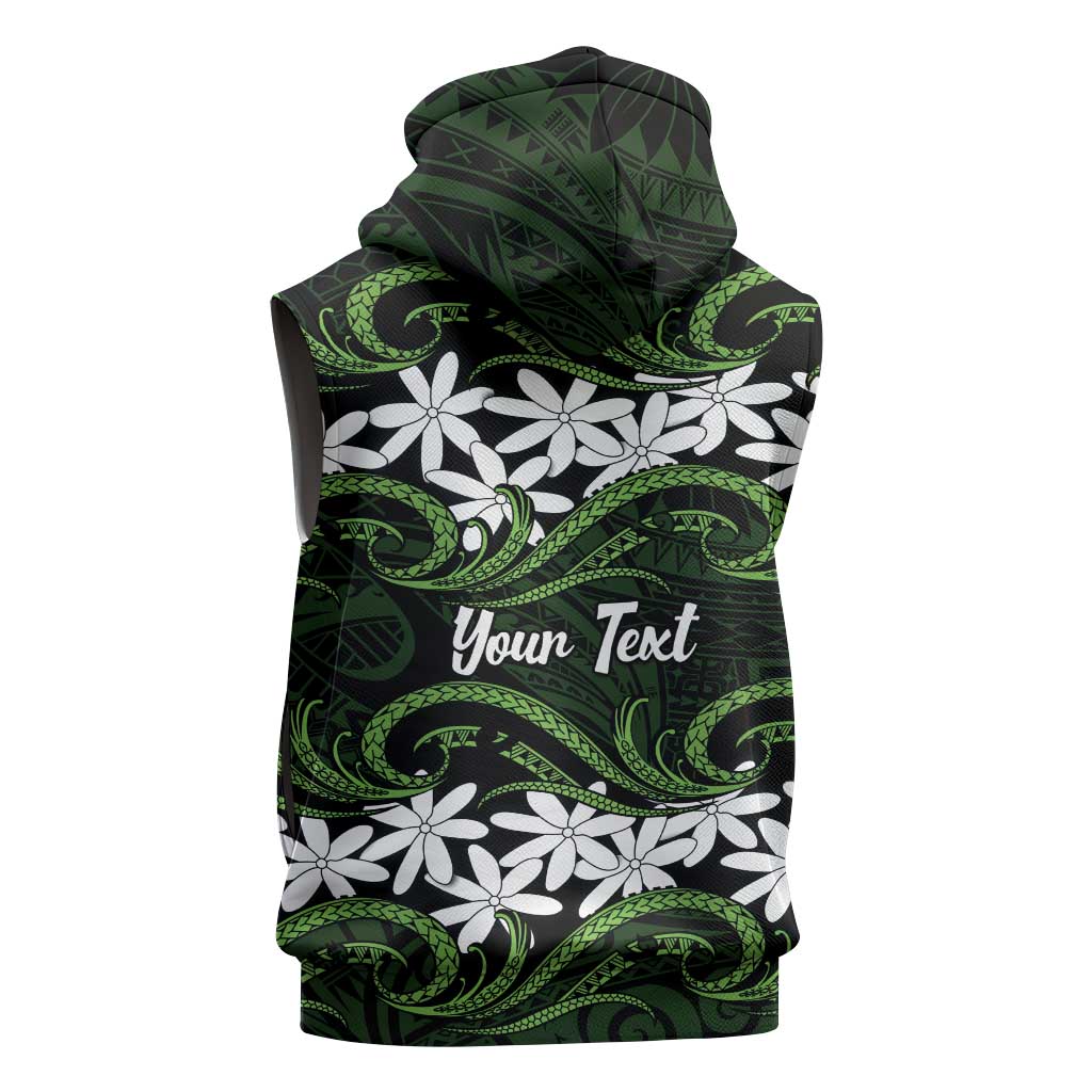 Personalised Cook Islands Palmerston Sleeveless Zip Hoodie Tiare Maori Polynesian Waves Tattoo LT14 - Polynesian Pride